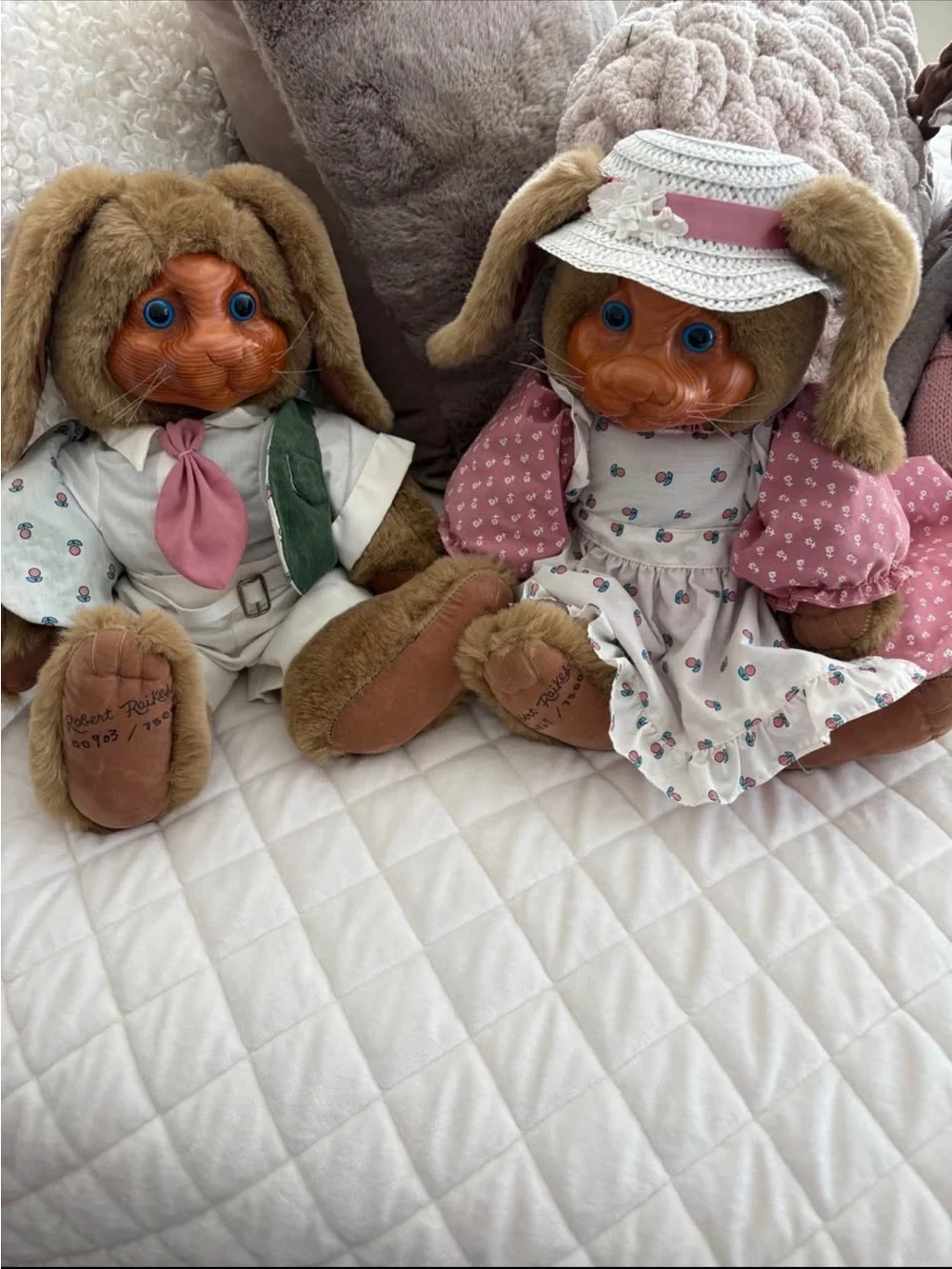Vintage Robert Raikes Mr. Nickleby Rabbit and mrs Nickleby wood faces both